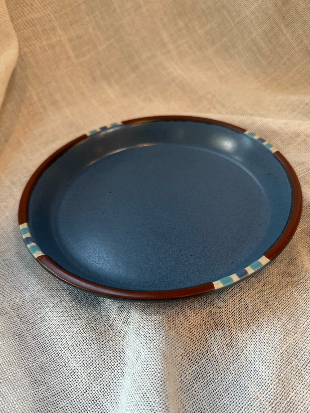 Dansk Mesa Stoneware Salad Plate Blue Brown White Round Japan Microwave Safe
